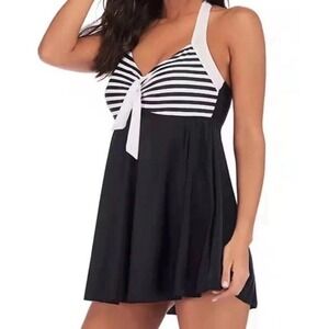 COCOSHIP One Piece Swimsuit Plus 22 Black Retro Sailor Swimdress Skirt New